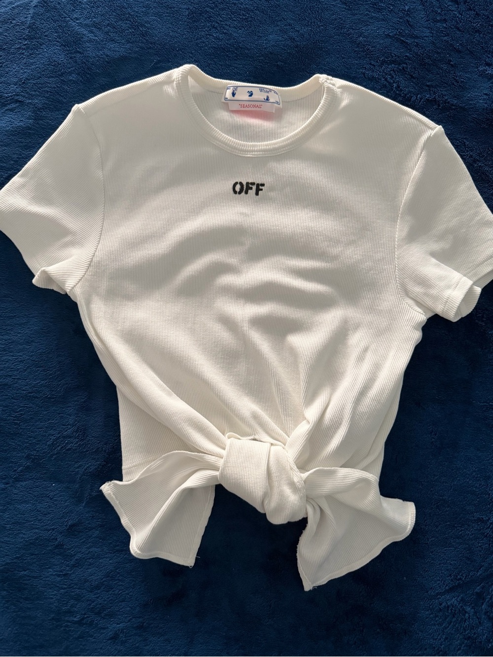 Authentic Off-White Knot tie Front Ribbed Tee - Women's Top blouse crop top